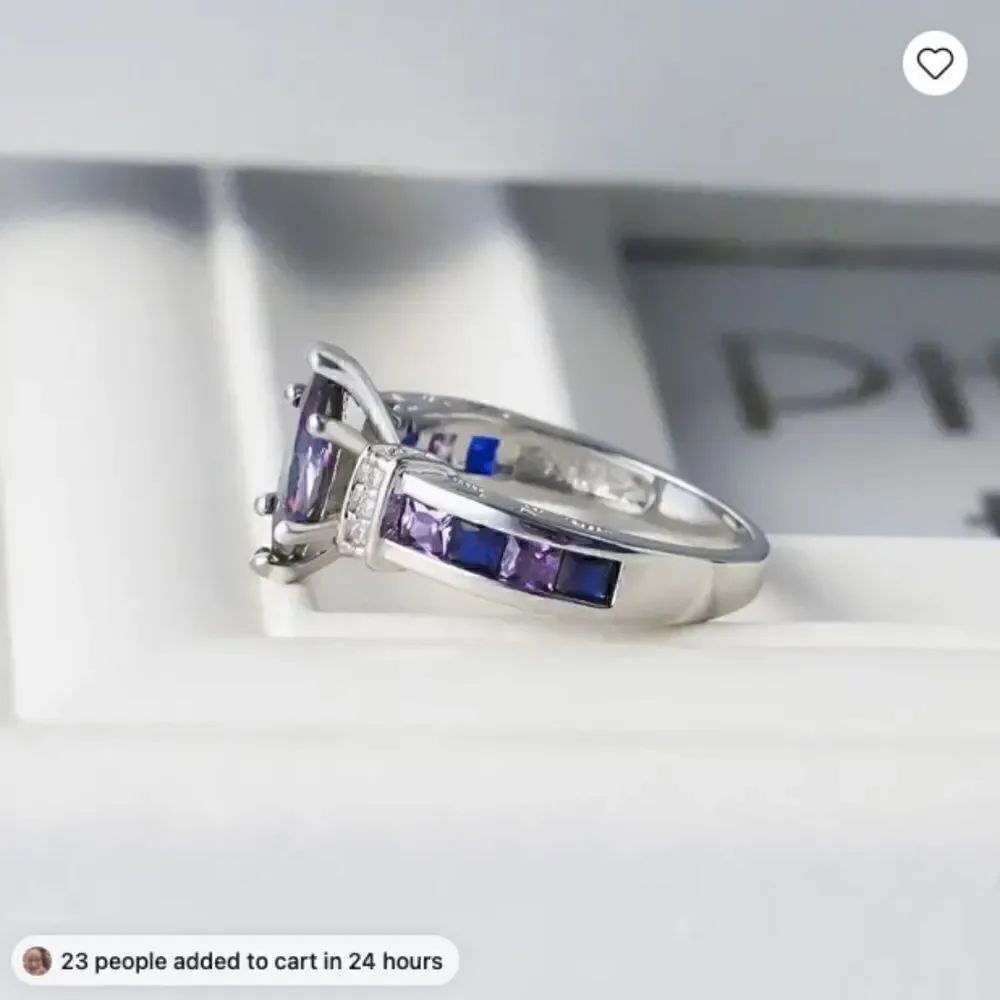 NEW! Elegant Inlaid Colorful Purple Artificial Diamond Ring Boho Engagement